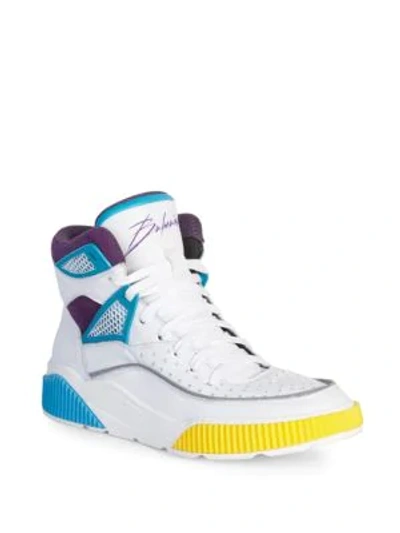 Shop Balmain Men's Leather High-top Sneakers In White
