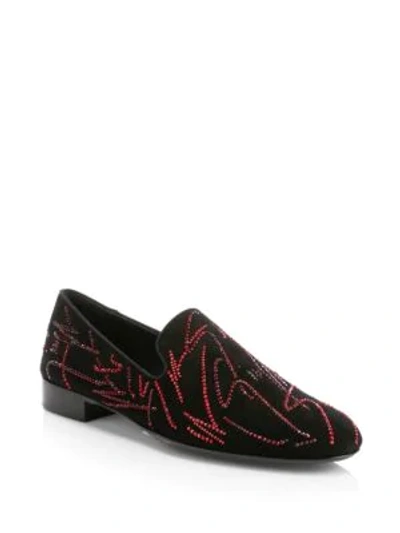 Shop Giuseppe Zanotti Swarvoski Crystal-embellished Suede Loafers In Black Red