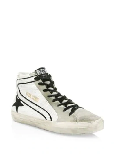 Shop Golden Goose Slide Leather Sneakers In White Black