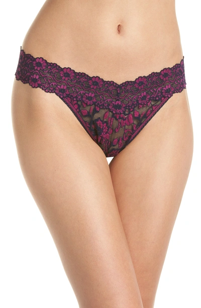 Shop Hanky Panky Cross Dyed Regular Rise Thong In Navy/ Bright Amethyst Pink