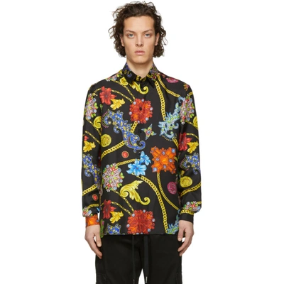 Shop Versace Multicolor Floral Silk Shirt In A72w Black