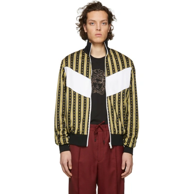 Shop Versace Black And Gold Neoclassical Track Jacket In A732 Bk/gol