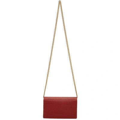 Shop Gucci Red Mini Gg Marmont Chain Bag In 6433 Hibisc
