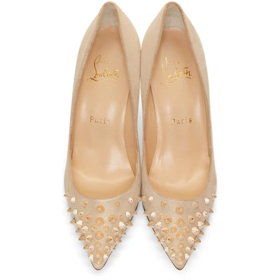 Shop Christian Louboutin Pink Suede Spikyshell Heels In H558 Poudre