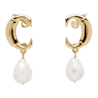 Shop Chloé Gold 'c' Pearl Earrings In 105 Pearl