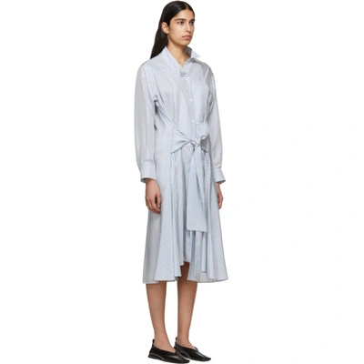 Shop Loewe White And Blue Stripe Silk Shirt Dress In 2105 White