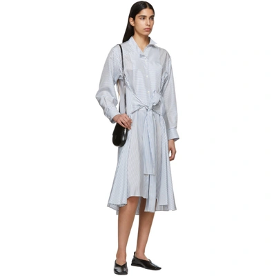 Shop Loewe White And Blue Stripe Silk Shirt Dress In 2105 White