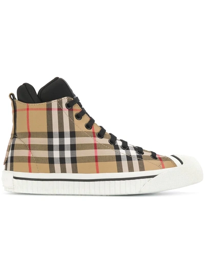 Shop Burberry Signature Check Sneakers - Neutrals