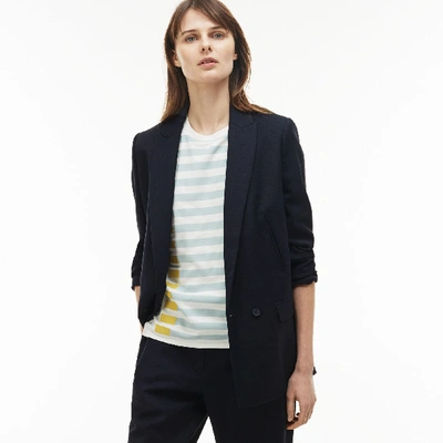 Shop Lacoste Women's Straight Cut Buttoned Wool Piqué Jacket In Navy Blue