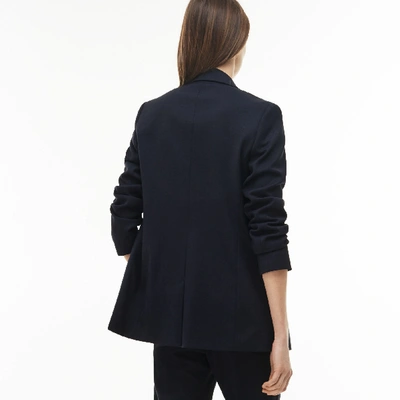 Shop Lacoste Women's Straight Cut Buttoned Wool Piqué Jacket In Navy Blue