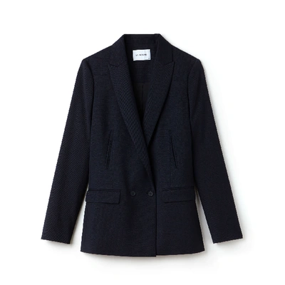 Shop Lacoste Women's Straight Cut Buttoned Wool Piqué Jacket In Navy Blue