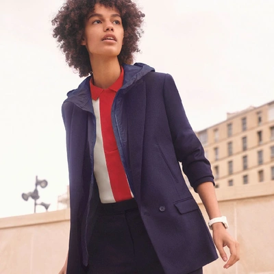 Shop Lacoste Women's Straight Cut Buttoned Wool Piqué Jacket In Navy Blue