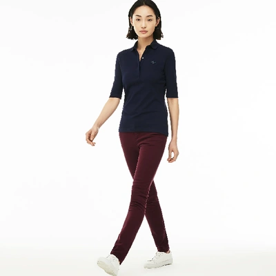 Shop Lacoste Women's Slim Fit Stretch Cotton Denim Jeans In Bordeaux