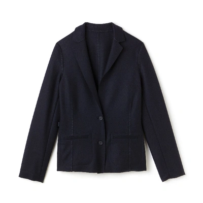 Shop Lacoste Women's Buttoned Overstitched Wool Jacket In Blue