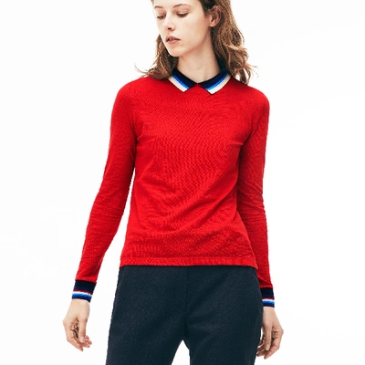 Shop Lacoste Women's Slim Fit Polo With Striped Ribbing In Red
