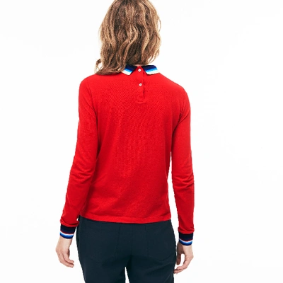 Shop Lacoste Women's Slim Fit Polo With Striped Ribbing In Red