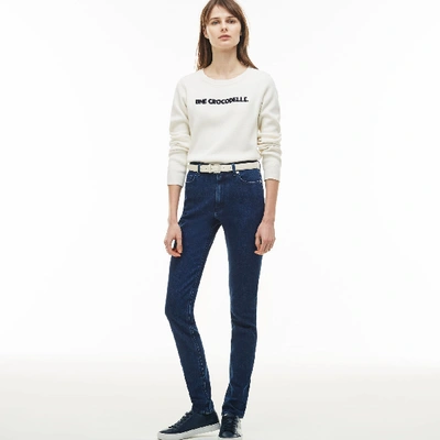 Shop Lacoste Women's Slim Fit High-waisted Stretch Cotton Denim Jeans In Blue Chine