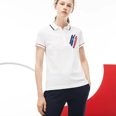 Shop Lacoste Women's Tricolor Collection Stretch Mini Piqué Polo In White / Navy Blue / Red