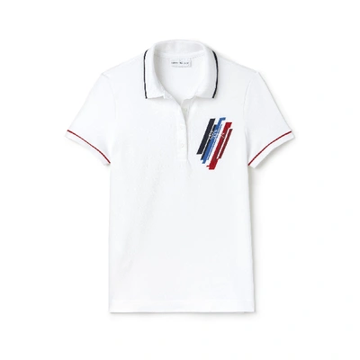 Shop Lacoste Women's Tricolor Collection Stretch Mini Piqué Polo In White / Navy Blue / Red