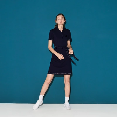 Lacoste Women's Sport Belted Mini Piqué Golf Polo Dress In Navy Blue /  White | ModeSens