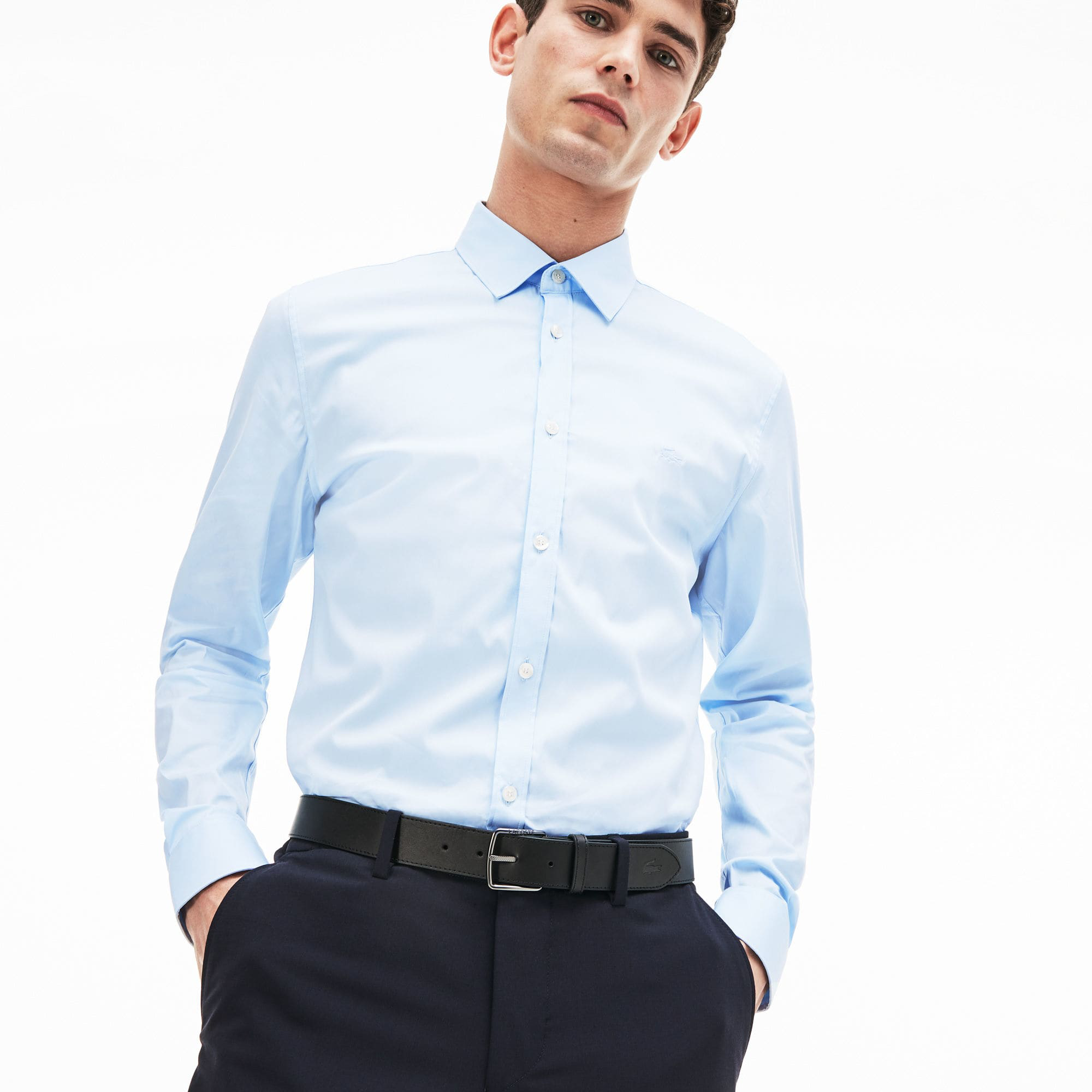 lacoste men's slim fit stretch cotton poplin shirt