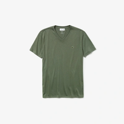Shop Lacoste Men's V-neck Pima Cotton Jersey T-shirt In Khaki Green