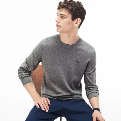 Shop Lacoste Men's Cotton Jersey Crewneck Sweater In Grey