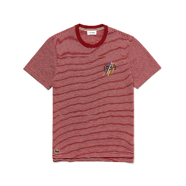 Lacoste Men's Crew Neck 1933 Lettering Striped Cotton Jersey T-shirt In ...