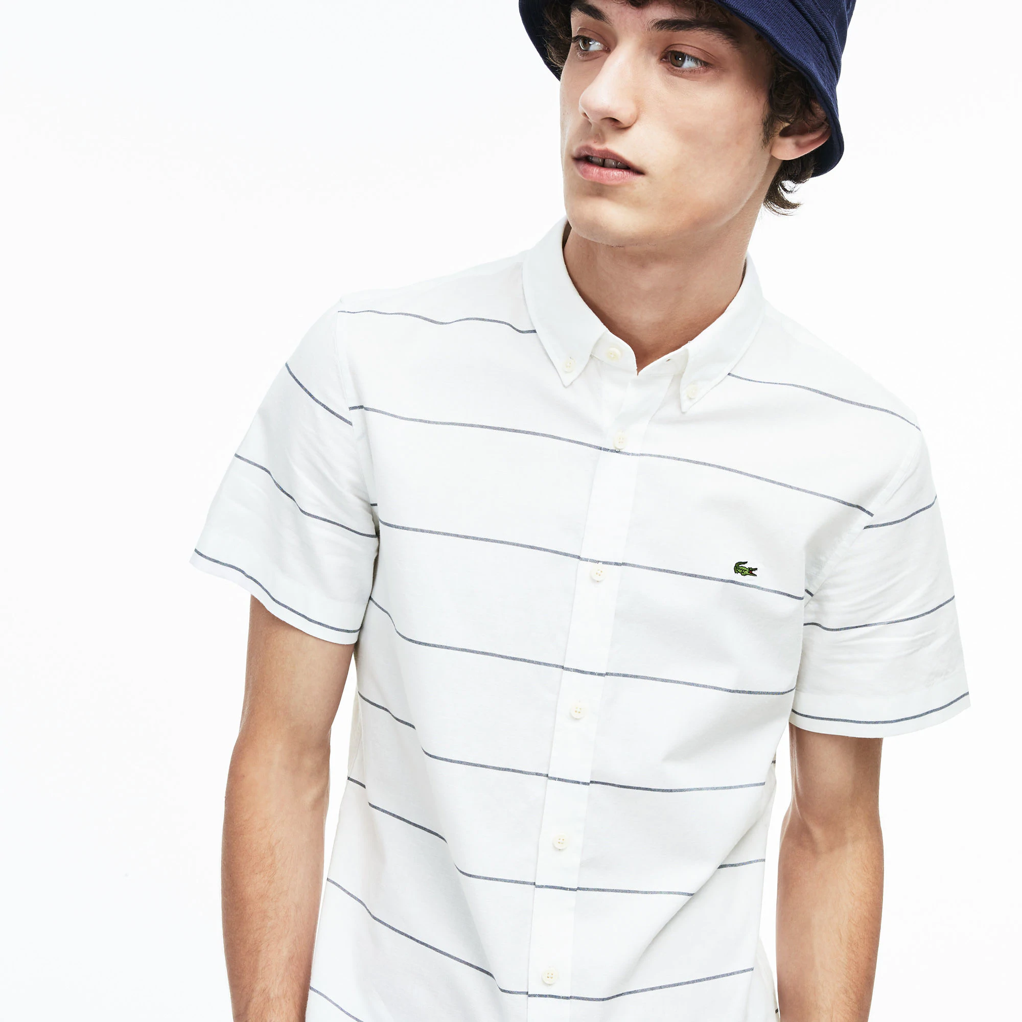 Lacoste Men's Slim Fit Cotton And Linen Shirt In White / Navy Blue ...