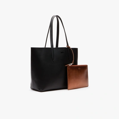 Shop Lacoste Women's Anna Reversible Matte And Iridescent Leather Tote In Black 2132