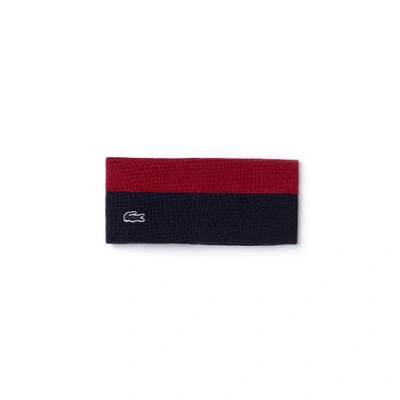 Shop Lacoste Women's Bicolor Stretch Cotton And Wool Headband In Navy Blue / Bordeaux