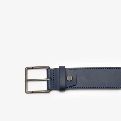 Shop Lacoste Men's Engraved Buckle Leather Belt In Navy