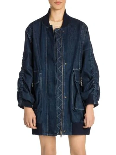 Shop Fendi Denim Oversized Bomber Jacket In Blue