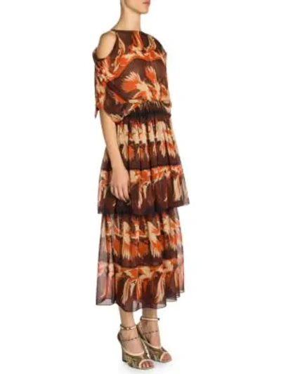 Shop Fendi Parakeet Print Tiered Georgette Dress In Acai Multi