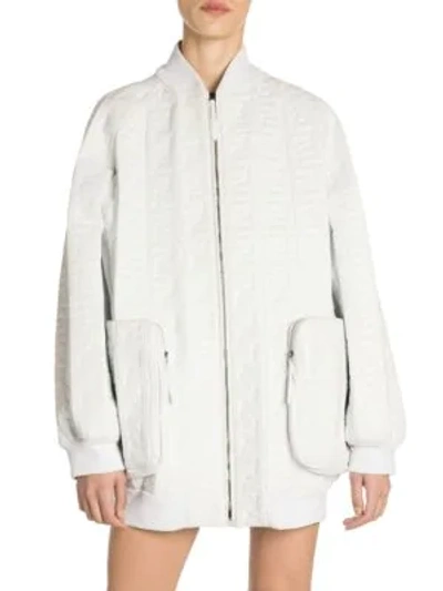 Shop Fendi Embossed Logo Leather Oversized Jacket In White