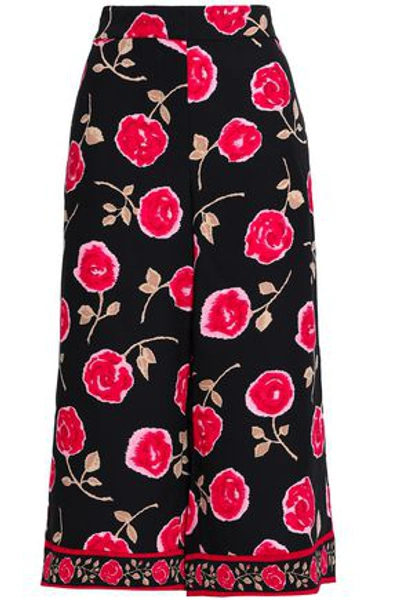 Shop Kate Spade Woman Run Wild Floral-print Cady Wide-leg Pants Black