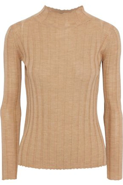Shop Iris & Ink Woman Ribbed Wool Turtleneck Sweater Sand