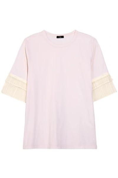Shop Clu Woman Pleated Organza-trimmed Silk-jersey T-shirt Pastel Pink