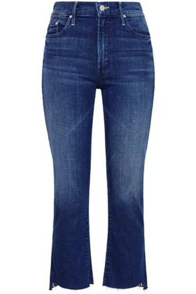 Shop Mother Woman Cropped Faded High-rise Slim-leg Jeans Dark Denim