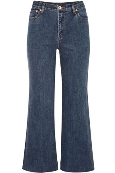 Shop Apc Woman High-rise Flared Jeans Mid Denim