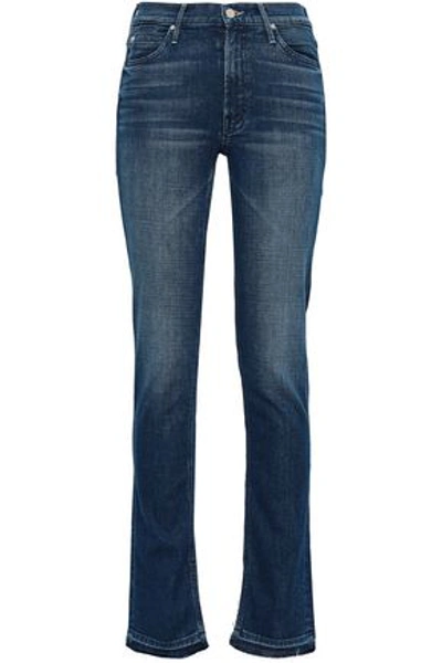 Shop Mother Woman Faded Mid-rise Straight-leg Jeans Dark Denim