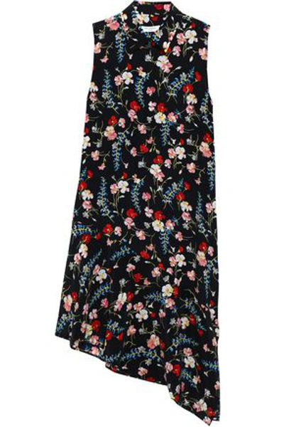 Shop Equipment Woman Asymmetric Floral-print Washed-silk Shirt Dress Black