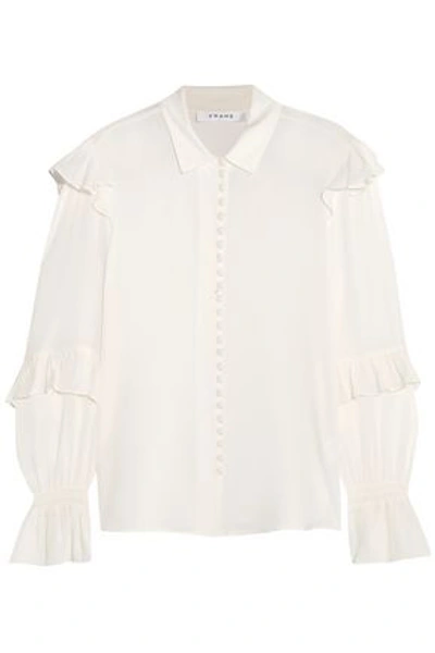 Shop Frame Woman Ruffle-trimmed Silk-georgette Blouse Off-white