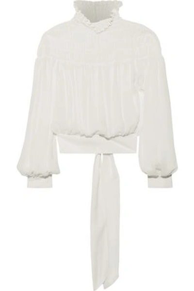 Shop Frame Woman Tie-back Shirred Chiffon Blouse Off-white