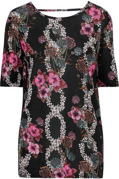 Shop Sandro Cutout Floral-print Jersey Top In Black