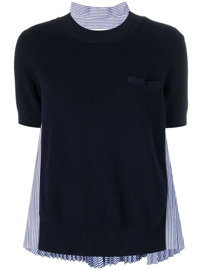 Shop Sacai Pleated Back Knitted Top - Blue