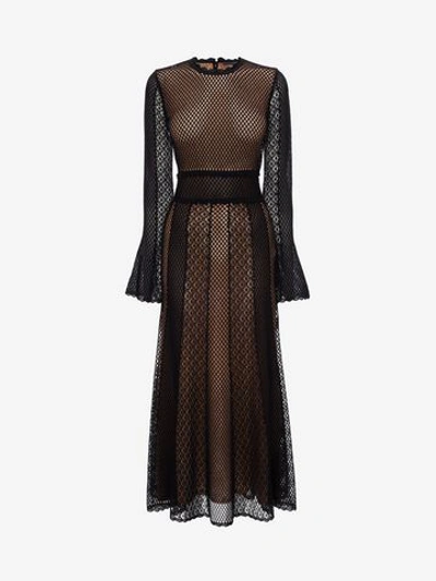 Shop Alexander Mcqueen Mesh Patchwork Knit Dress In Black