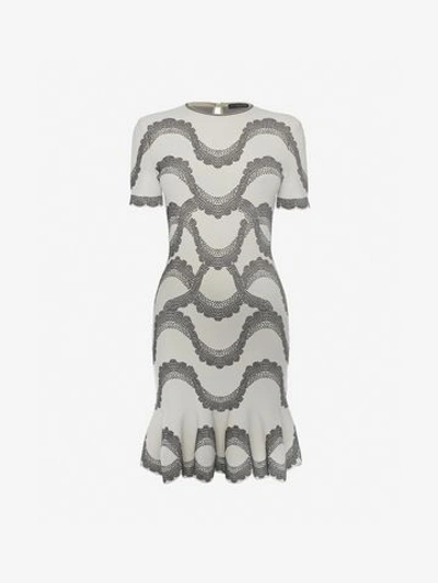 Shop Alexander Mcqueen Jacquard Knit Mini Dress In Ivory/black