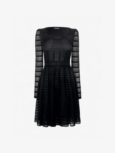 Shop Alexander Mcqueen Scoop Neck Sheer Knit Mini Dress In Black