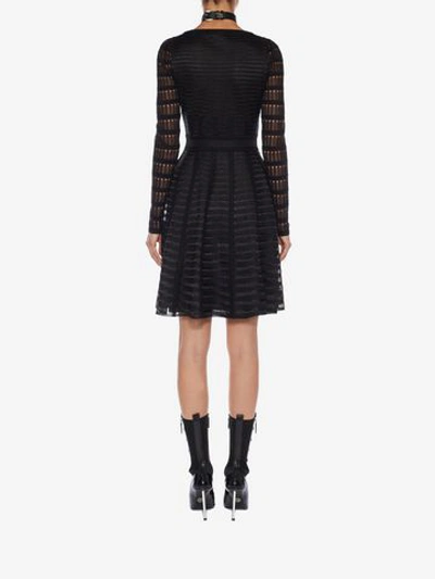 Shop Alexander Mcqueen Scoop Neck Sheer Knit Mini Dress In Black